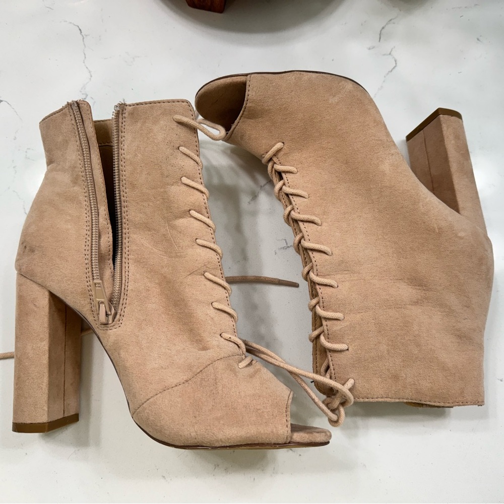 nude lace up heels
